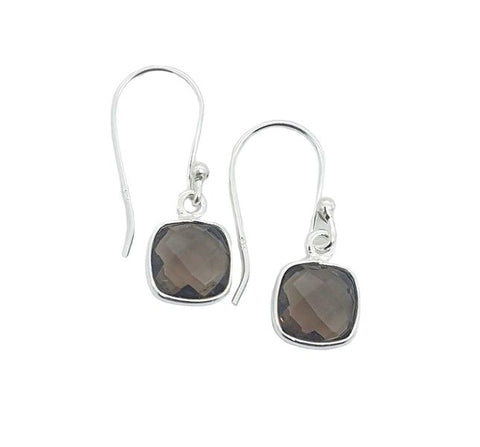 Smokey Faceted 8x8mm  Hanging Earrings