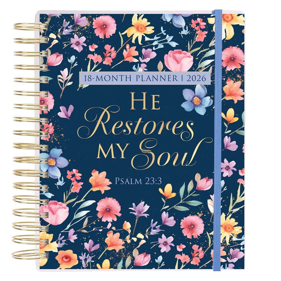 2025/2026 Diary - 18-Month Planner for Women - He Restores My Soul - Wirebound
