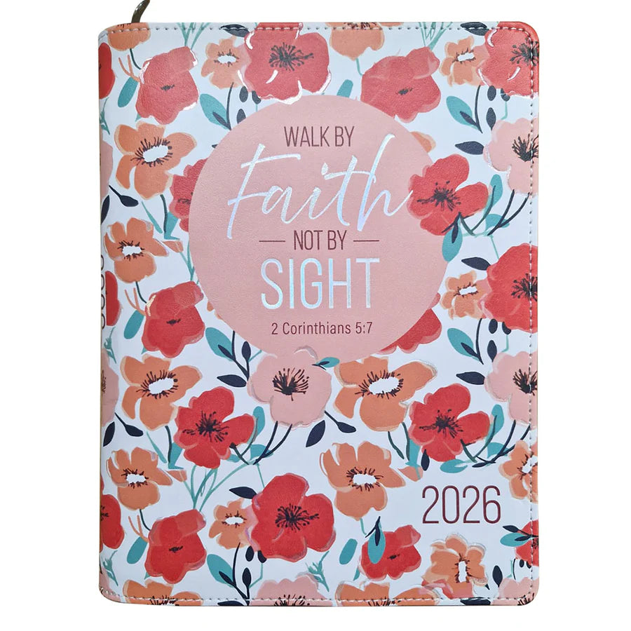 2025/2026 Diary - 18-Month Planner for Women - Walk by Faith Not by Sight - Faux Leather with Zip
