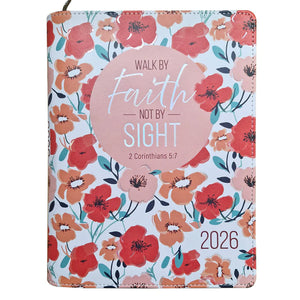 2025/2026 Diary - 18-Month Planner for Women - Walk by Faith Not by Sight - Faux Leather with Zip