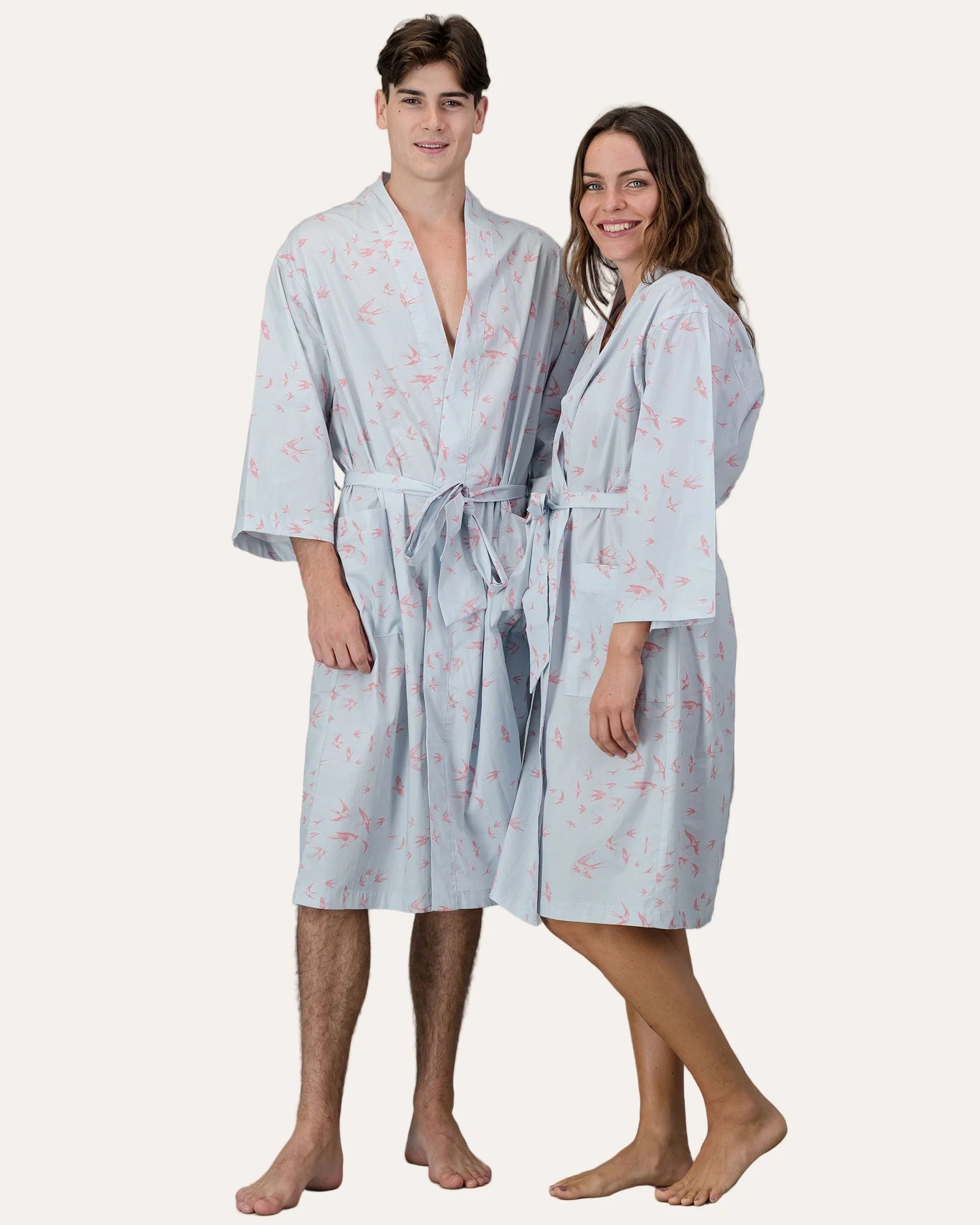 Unisex Kimono - Blue Summer Vines On White