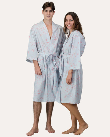 Unisex Kimono - Blue Summer Vines On White