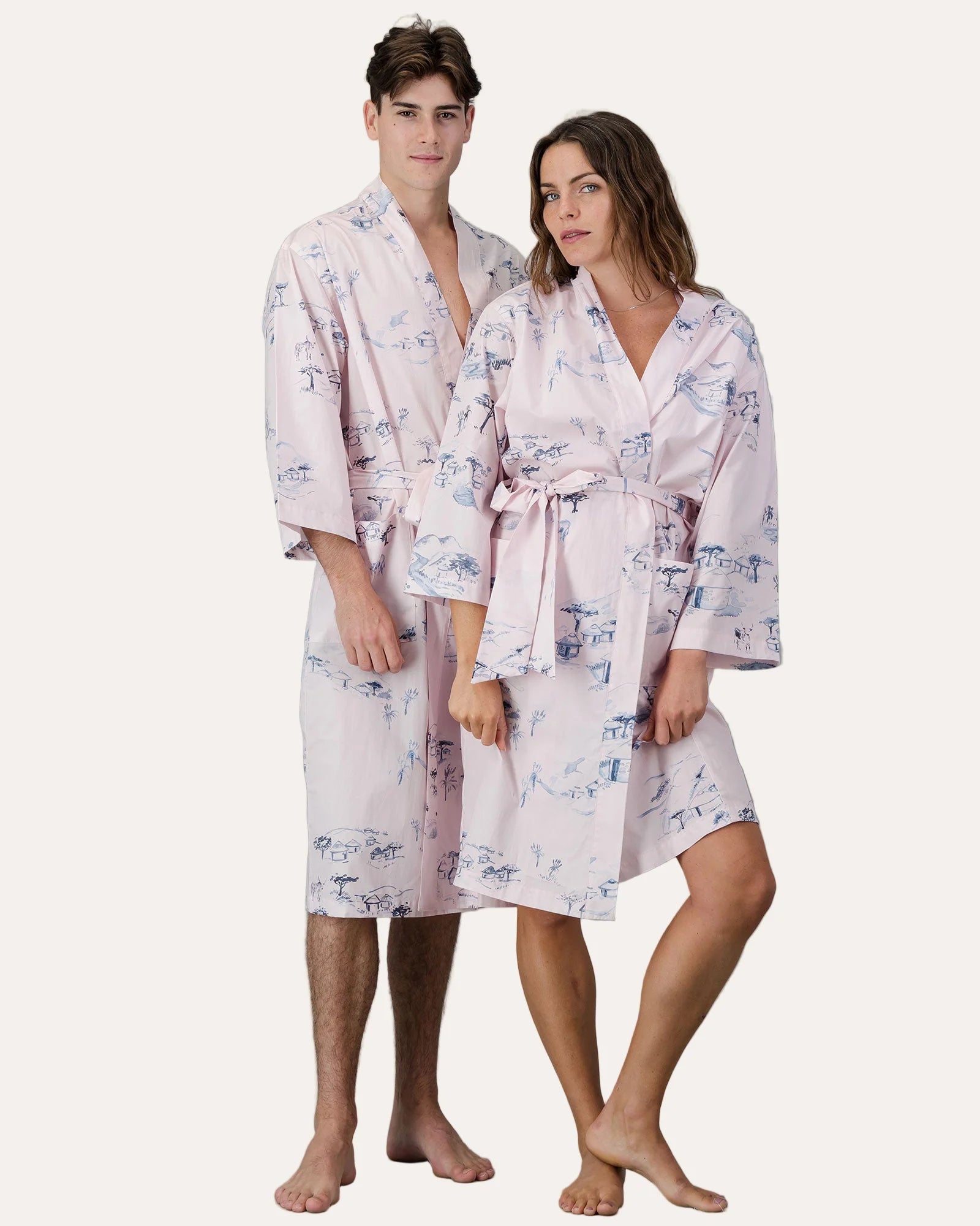 Unisex Kimono - Grey Wild Coast on Pink