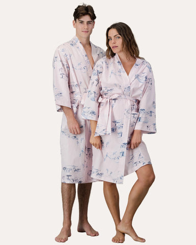 Unisex Kimono - Grey Wild Coast on Pink