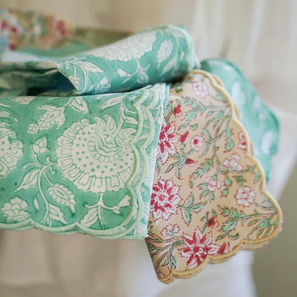 India Ink Napkin Set - Scalloped Wallflower Aqua