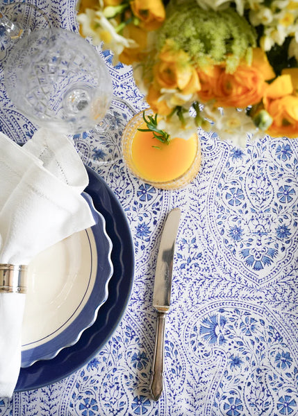 India Ink Tablecloth - Delicate Paisley Blue