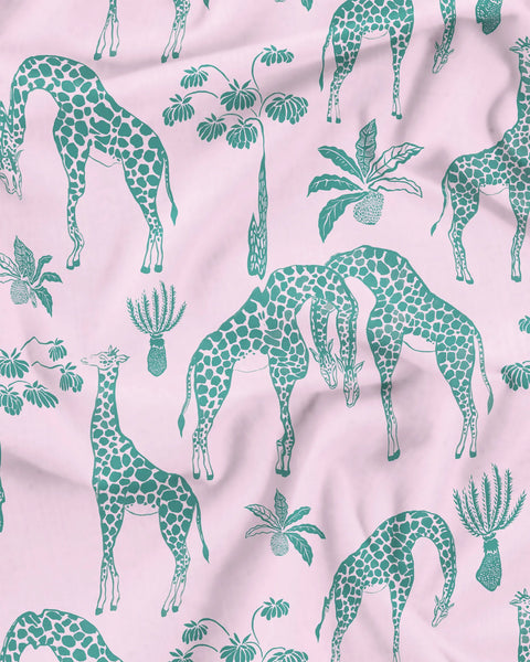 Womens Short Pyjamas - Green Giraffes on PInk
