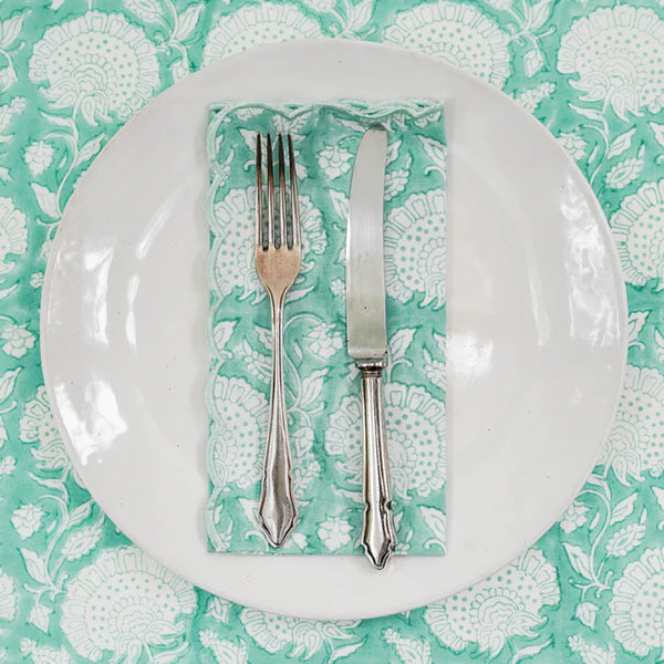 India Ink Napkin Set - Scalloped Wallflower Aqua