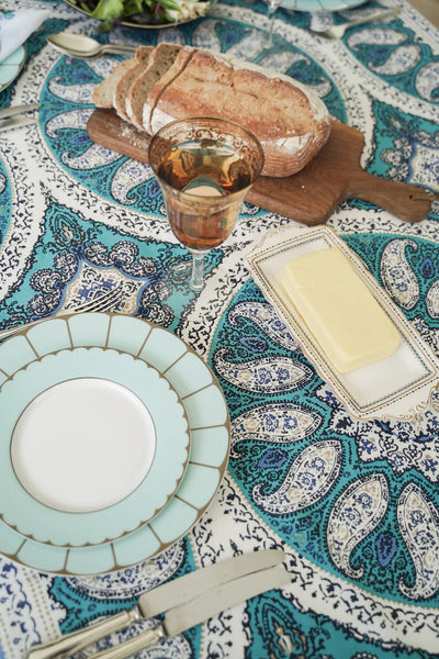 India Ink Tablecloth - Mandala Blue
