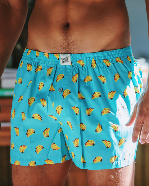 Mens Boxer Shorts - Bananas on Blue