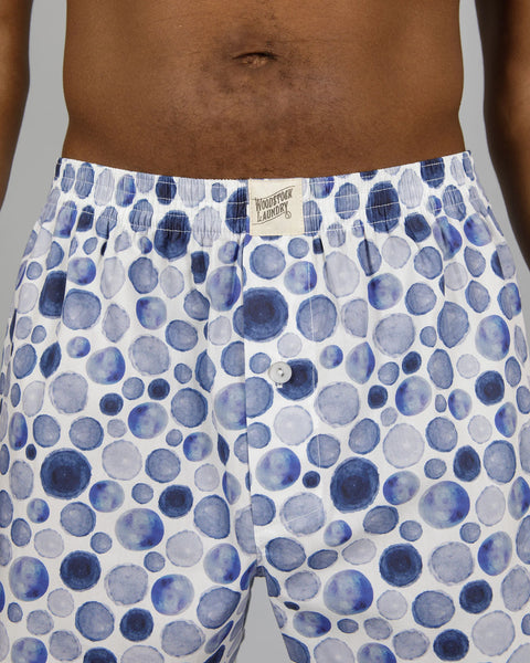 Mens Boxer Shorts - Blue Dots On White