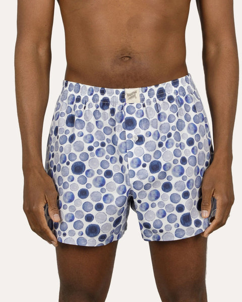 Mens Boxer Shorts - Blue Dots On White