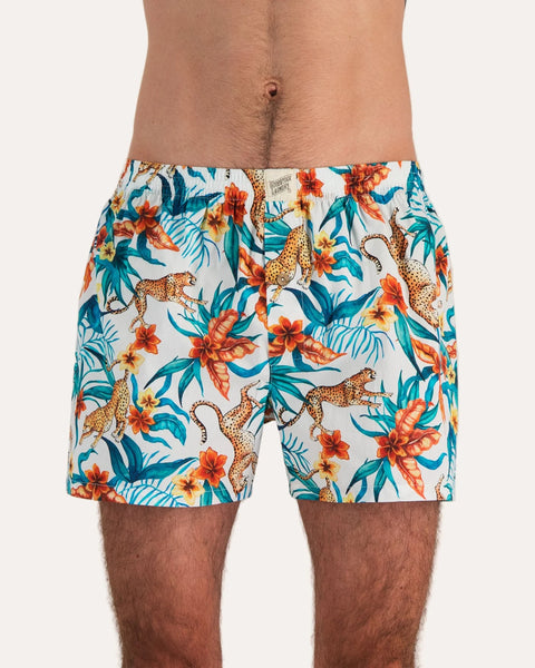 Mens Boxer Shorts - Jungle Cheetah on White