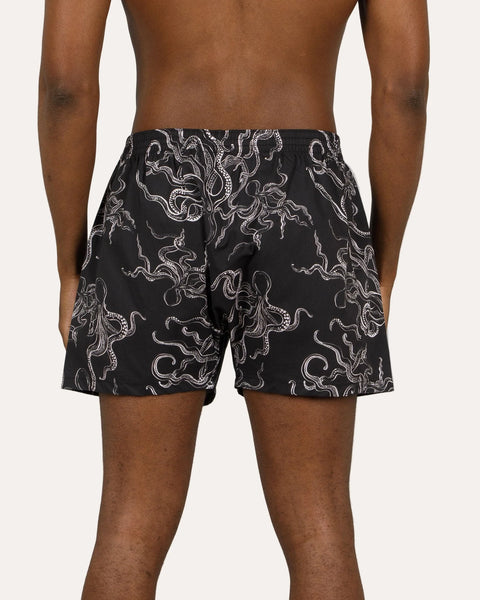 Mens Boxer Shorts - Mini White Octopus on Black