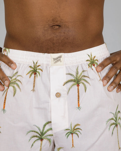 Mens Boxer Shorts - Palm Trees on White