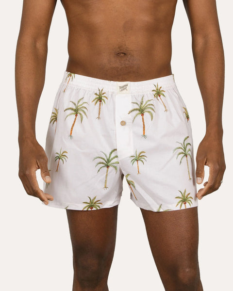 Mens Boxer Shorts - Palm Trees on White