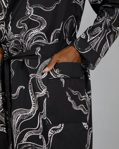 Mens Gown - White Octupus on Black