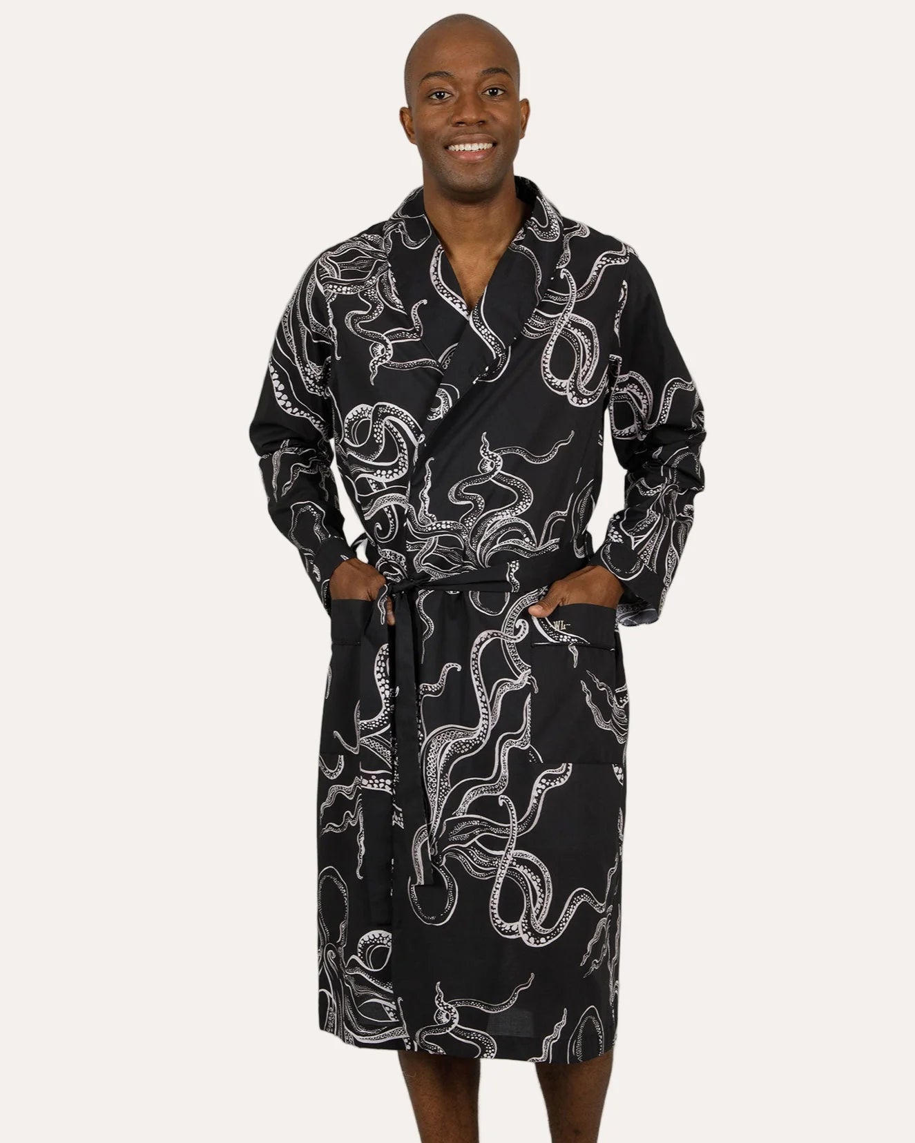 Mens Gown - White Octupus on Black