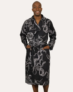 Mens Gown - White Octupus on Black