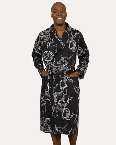 Mens Gown - White Octupus on Black