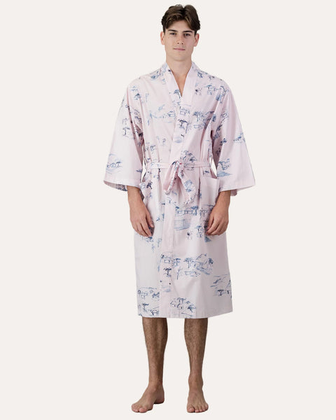 Unisex Kimono - Grey Wild Coast on Pink