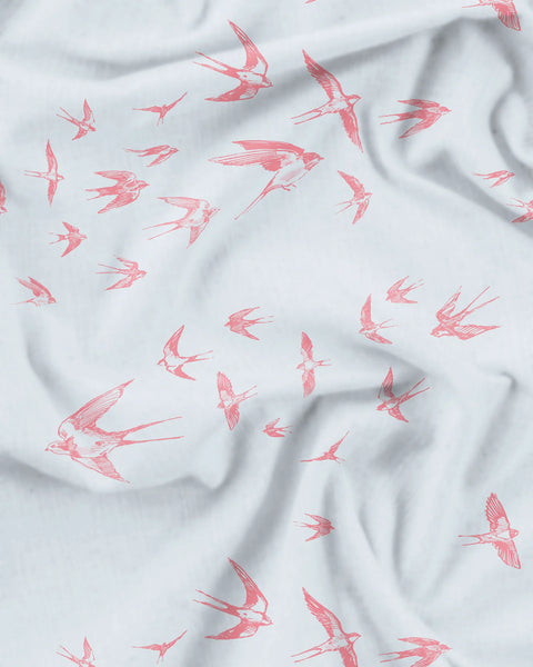 Unisex Kimono - Pink Swallows on Pale Blue