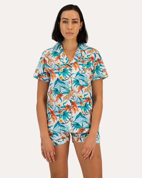 Womens Short Pyjamas - Jungle Cheetahs on White
