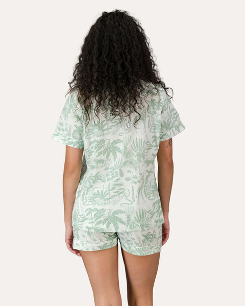 Womens Short Pyjamas - Sage Safari on White