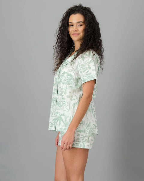 Womens Short Pyjamas - Sage Safari on White