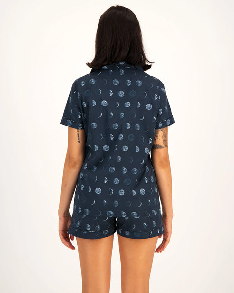 Womens Short Pyjamas - Moons on Navy