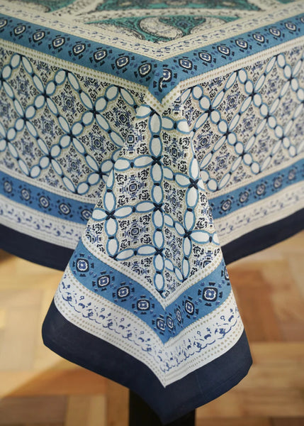 India Ink Tablecloth - Mandala Blue