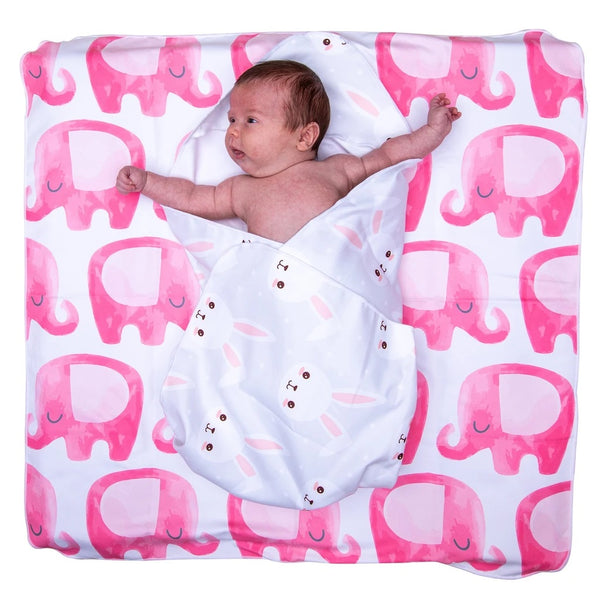 Microfibre Hooded Baby Towel - Bunny/Pink Ellies (2 Pack) - Blue Willow Tree