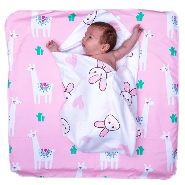 Microfibre Hooded Baby Towel - Bunny Love/Drama Lama (2 Pack) - Blue Willow Tree