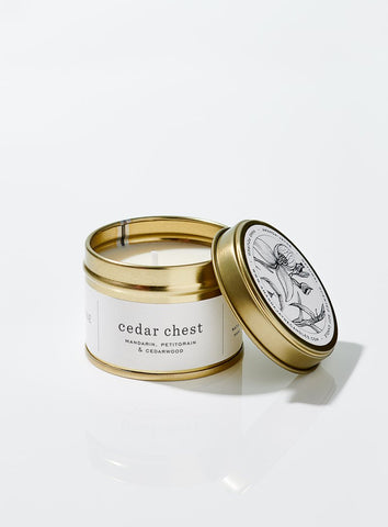 Amanda-Jayne Scented Travel Candle in Gold Tin - Cedar Chest