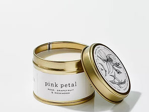 Amanda-Jayne Scented Travel Candle in Gold Tin - Pink Petal - Blue Willow Tree